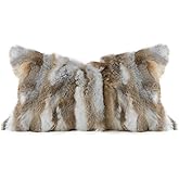 MOOX Rabbit Fur Throw Pillow Covers Decorative Fluffy Soft Fuzzy Plush Luxury Genuine Animal Skin Lumbar Pillow 12"x20" Cushion Cover(Yellow-White, 12x20inch)