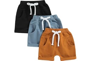 BHMAWSRT Baby Boy Summer Shorts 3 Pack - Solid Color Newborn Soft Sweat Shorts with Drawstring