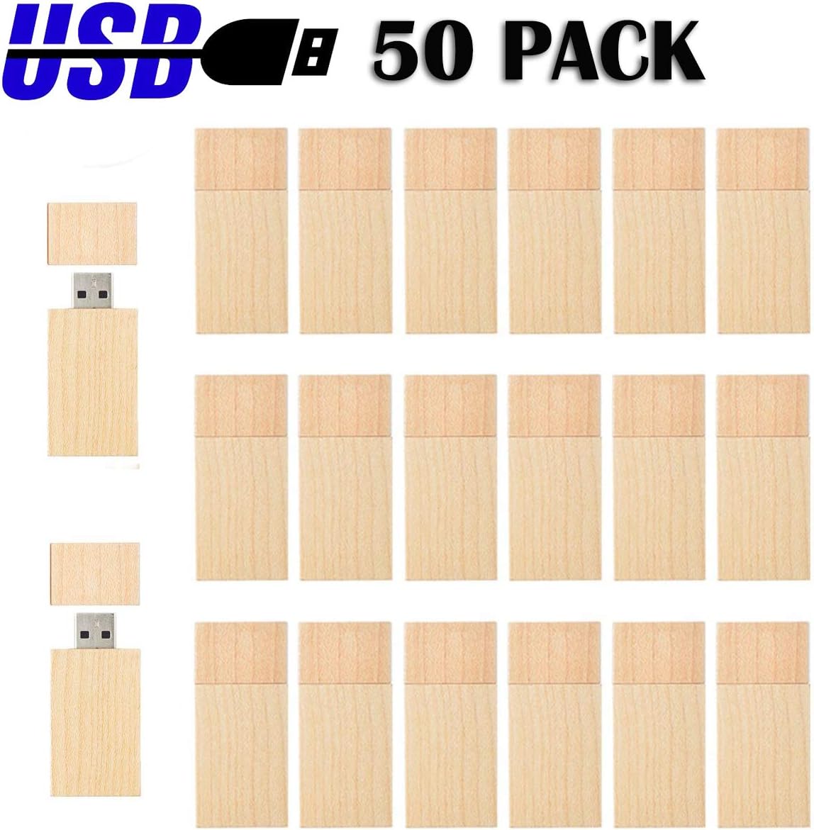 Wooden Bulk Flash Drives 8GB, EASTBULL Flash Drives Pack Walnut Wood Thumb Drives 50 Pack for Date Storage High Speed 2.0 (Little Brown)