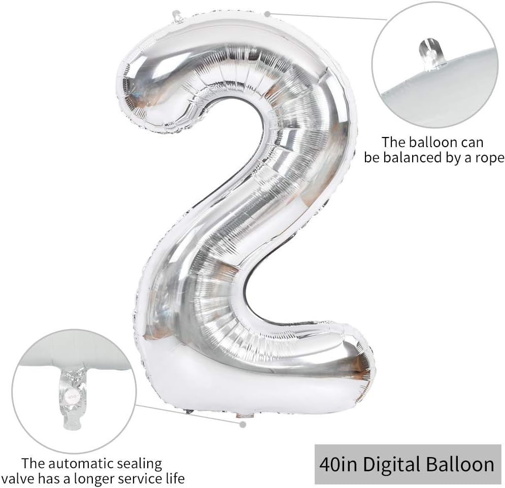 TONIFUL 40 Inch Silver Large Numbers Balloon 2, Helium or Air Inflatable, Reusable, Perfect for Birthday Graduation - Image 3