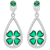 Shamrock Earrings St Patricks Day Earrings for Women Sterling Silver Angel Wing Green Four Leaf Clover Earrings Dangle Irish Gifts