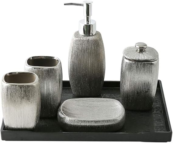 HUIJ Bad Accessoires Set Badezimmer Set 6-teiliges Badzubehör aus