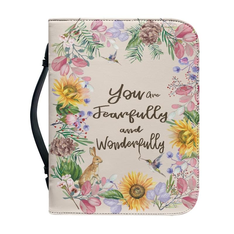 Kuiaobaty Inspiring Quotes Portable Church Bible Case for Women, Colorful Flowers Book Cover Zipper and Pockets for Women Kids