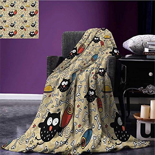 Doodle outdoor blanket Hungry Owls with Lots of Bones and Chunks of Meat Eating Cute Drawing Doodle Custom made Black Multicolor size:51"x31.5"