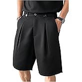 BEAUDRM Men's Pleated Dress Shorts Zipper Fly Wide Leg Business Office Work Baggy Bermuda Shorts with Pockets