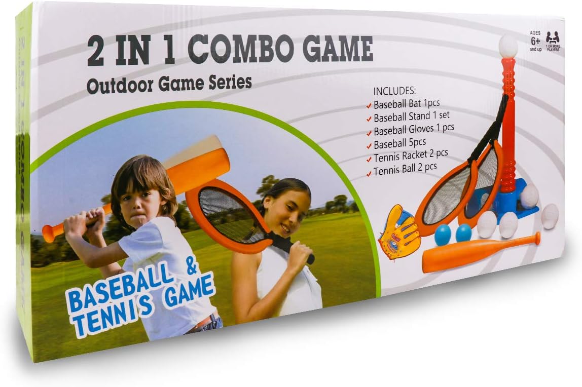 Meland T-Ball Set for Toddlers - Tee Baseball Sport Game with Toy Tennis Rackets, Baseball Gloves, 7 Balls, Outdoor Toy Birtday for Kids: Toys & Games