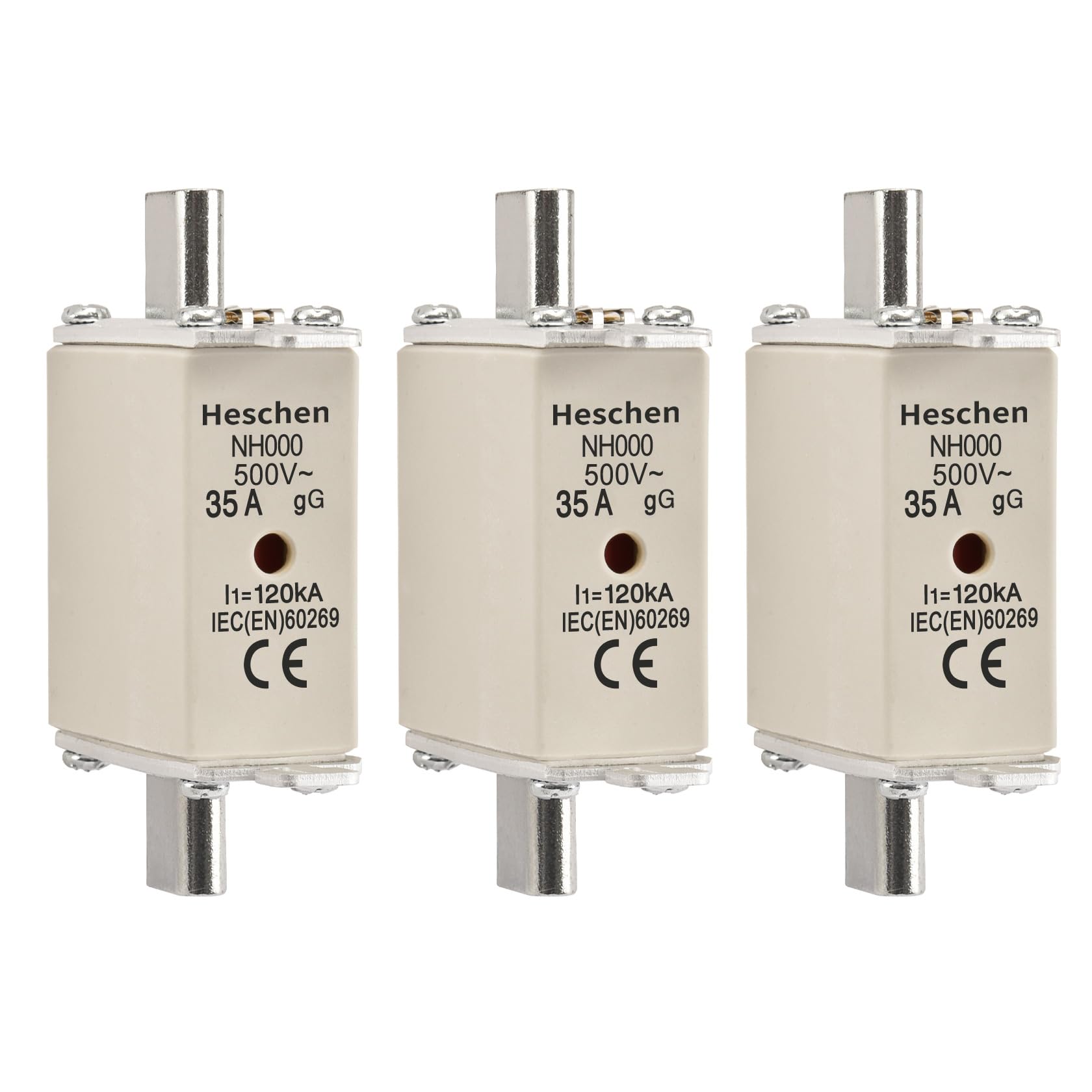 Heschen NH Fuse Link, NH000, gG, Front Indicator, Combination Detector,AC 500V 120KA, Pack of 3 (35A)