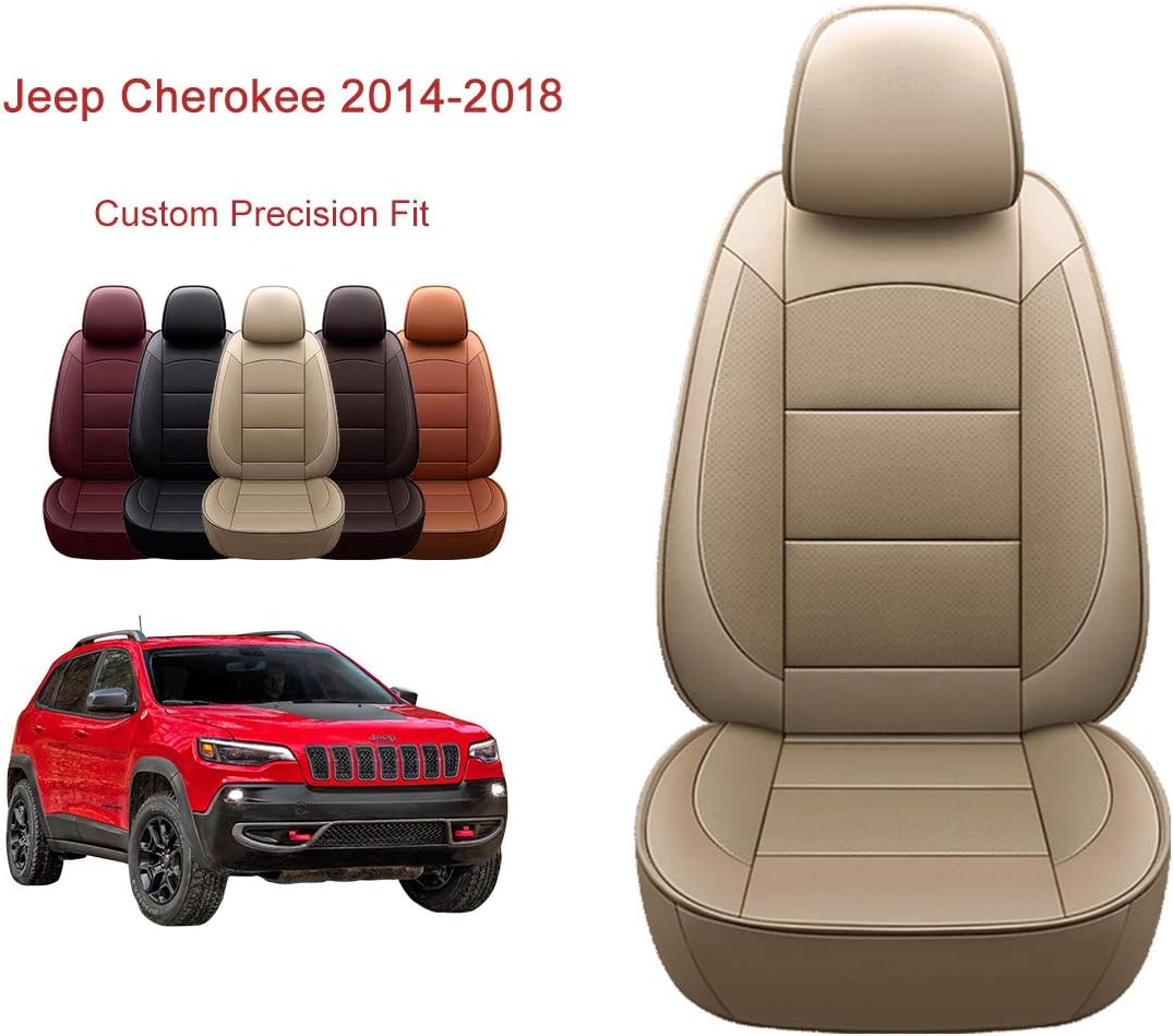 OASIS AUTO 2014-2018 Jeep Cherokee Custom Fit PU Leather Seat Cover Compatible with 2014-2015-2016-2017-2018 Jeep Cherokee (2014-2018 Cherokee 40/60 Split Second Row, TAN)