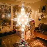 LAMPHOME 12.9inch Christmas Tree Topper,Bethlehem Star Tree Topper Warm Lights, Bethlehem Star Christmas Tree Decoration for Christmas Holiday Home Indoor Decor, Fit for General Size Xmas Tree