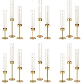 Glass Hurricane Candle Holders Set of 18-Gold Metal Base Taper Candle Stick Holders for CandlesticksHolder Decor, Elegant Dining Table Centerpiece for Wedding, Christmas & Home Decor