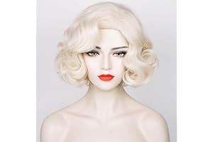 Wiggy Mermaid Short Blonde Curly Wig for Women, Finger Wave Wig 1920s Platinum Blonde Vintage Flapper Synthetic Hair Wig + Cap for Halloween Costume Party Cosplay