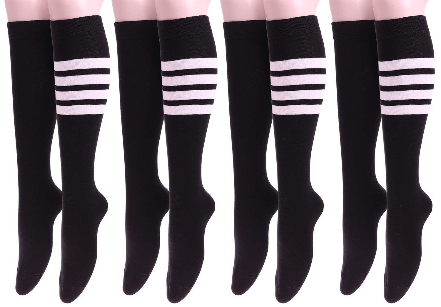 Anchovy Women Stripe Knee High Socks 4 Pack Casual Cotton Stockings Tube Socks 5-9 G-22