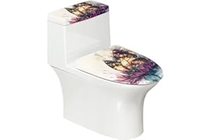 KUIFORTI Butterfly Toilet Seat Cover Aesthetic Flower Toilet Tank Lid Cover Set with Elastic Bottom, Reusable Seat Decor Universal Fit Elongated Oval Round Lid