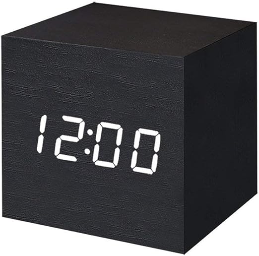 Alarm Clock For Bedrooms Home Kitchen Desk Shelf Nightstand Office Travel Redgo Wooden Large Digital Led Display 3 Levels Adjustable Brightness Voice Touch Activation Show Time Date Week Temperature Black Cube Amazon Ca