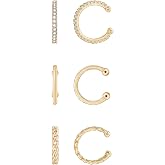 Amazon Essentials 14K Gold or Rhodium Plated Sterling Silver Set of 3 Ear Cuffs