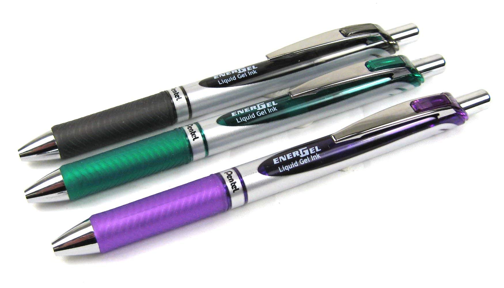 Pentel 0.7mm Energel-Xm Retractable Gel Roller Pens - Assorted (Black, Green & Violet) pack of 3