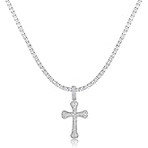 MDFUN 18K White Gold Plated Cross Charm Tennis Necklace Set, Classic Swag Iced out Hip Hop Pendant Accessory and 18inch 4mm Cubic Zirconia Chain For Women Man Gifts