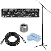 Behringer U-Phoria UMC204HD Audiophile 2x4 USB Audio/MIDI Interface, Bundle With H&amp;A Microphone Stand, XLR M to F Cable 25', Screw Adapter, Cleaning Cloth