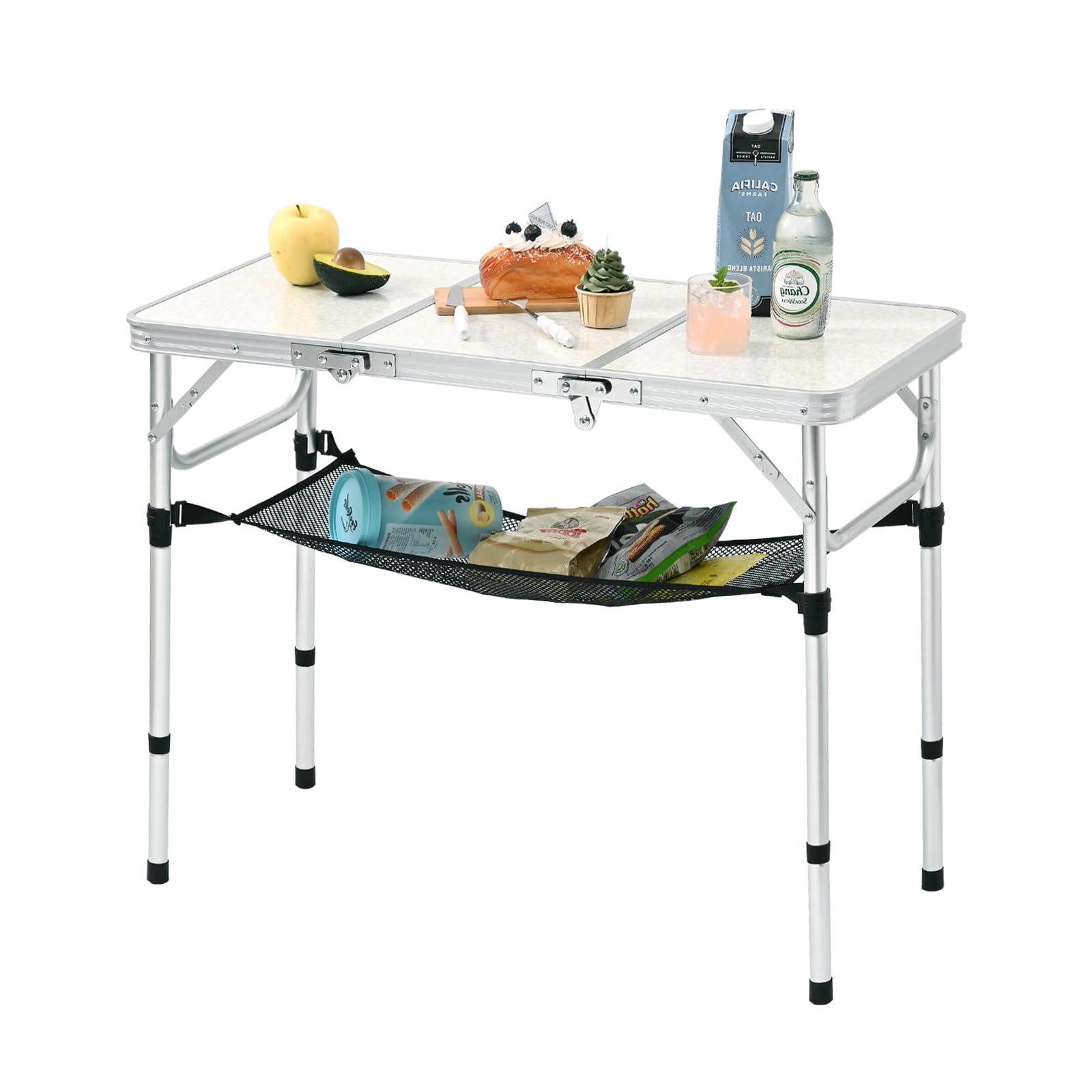 Photo 1 of YihuiKo 3ft Aluminum Folding Picnic Table - Lightweight & Portable Outdoor Table with Adjustable Height, Storage Net for Camping, Backyard, RV Trips