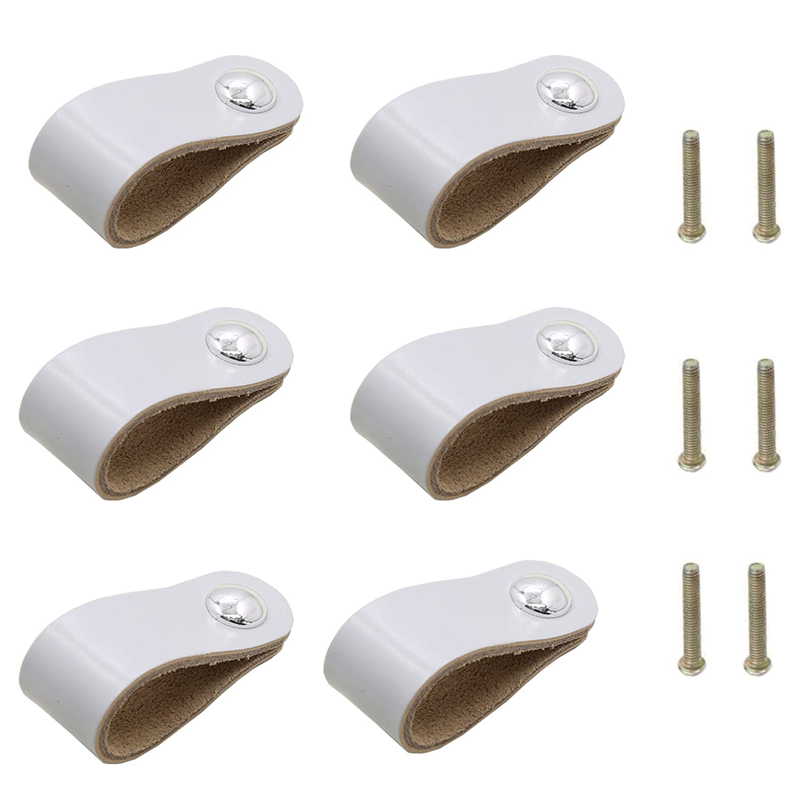 HNJKJEU Leather Handles, 6 Pieces PU Leather Drawer Pulls/Knobs/Handles/for Wardrobe Closet Briefcase Suitcase Wine Cabinet Wooden Box Gift Box Shoebox Furniture Hardware with Screws, Grey
