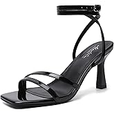 Mostrin Womens Sandals Strappy Heels for Women Ankle Strap Lace Up Square Open Toe Heels Tie Up Stiletto High Heeled Sandals for Prom, Party, Daily Wear