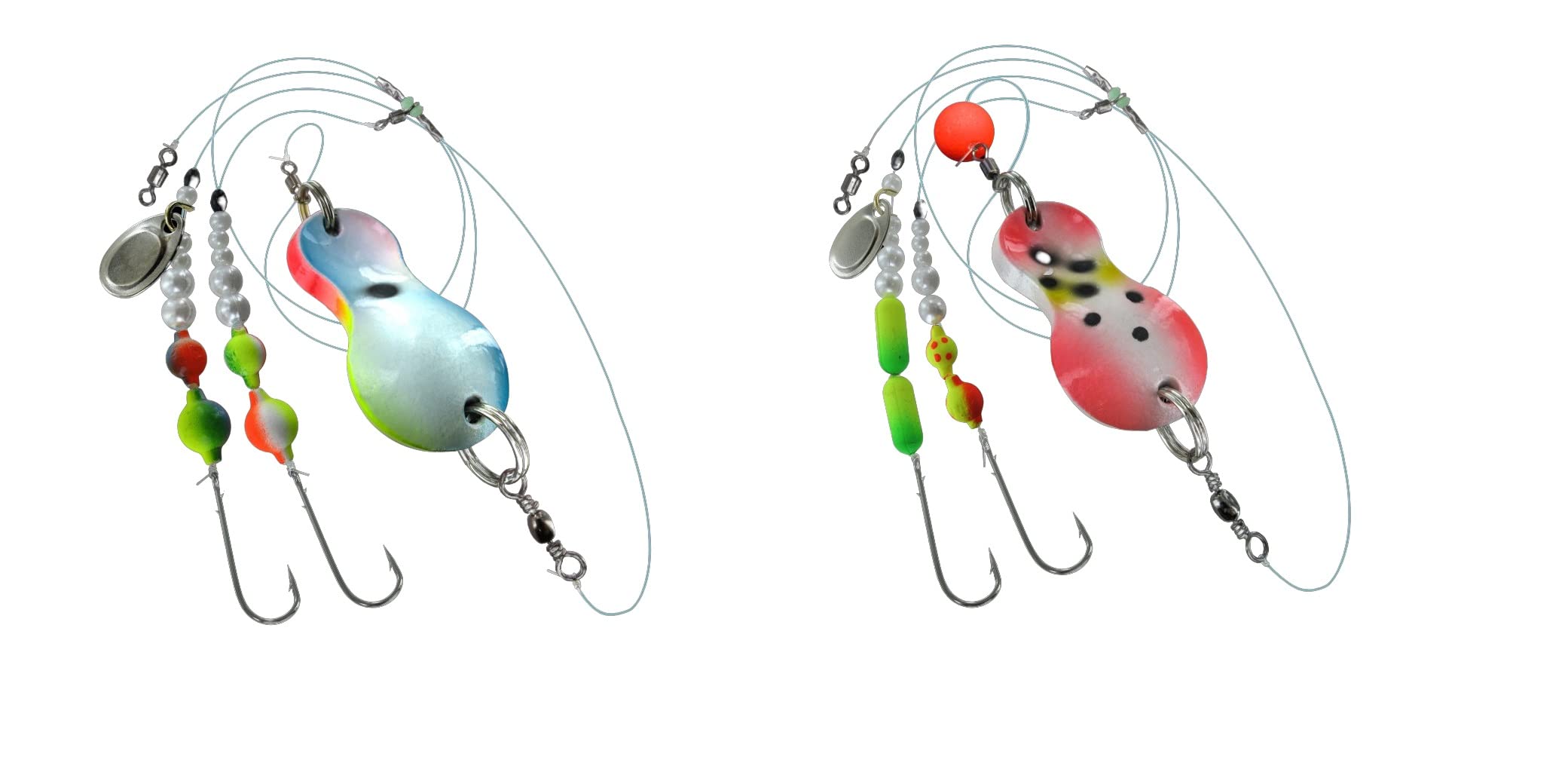 blntackle76 Jenzi Set of 2 Buttt Spoons Flatfish Indicator Mounted Lure Fishing 80 g White / Blue / Red 100 g Red / White / Dots and Petri Heil Sticker