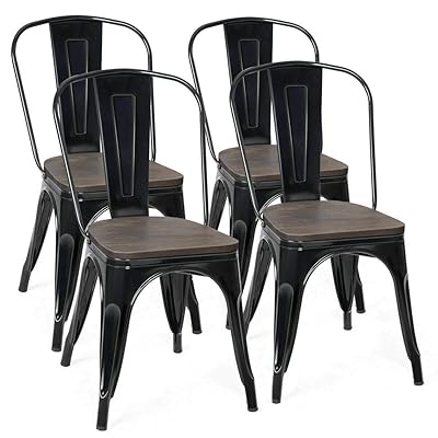 COSTWAY Tolix Style Dining Chairs, Set of 4 Industrial Metal Chairs