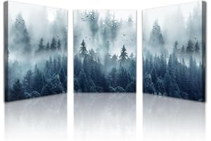 Lapremoly Wall Decorations For Living Room 3 Piece Framed Canvas Wall Art For Bedroom Office Wall Decor Misty Forests Trees Wall Paintings Landscape Pictures Artwork Modern Posters Room Home Decor