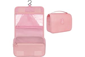 SXOSYO Premium Toiletry Bag for Women Hanging Makeup Bags Organizer Travel Bag for Toiletries Cosmetic Bag Waterproof Bathroom Shower Bag with Hook (Light pink)