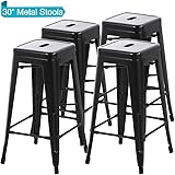 Metal Bar Stools Counter Height Indoor Outdoor Stackable Set of 4 Barstools 30" Backless Restaurant Kitchen Dining Chairs Patio Bistro Pub Trattoria Tolix Industrial Stools Hold Up to 330Lbs, Black