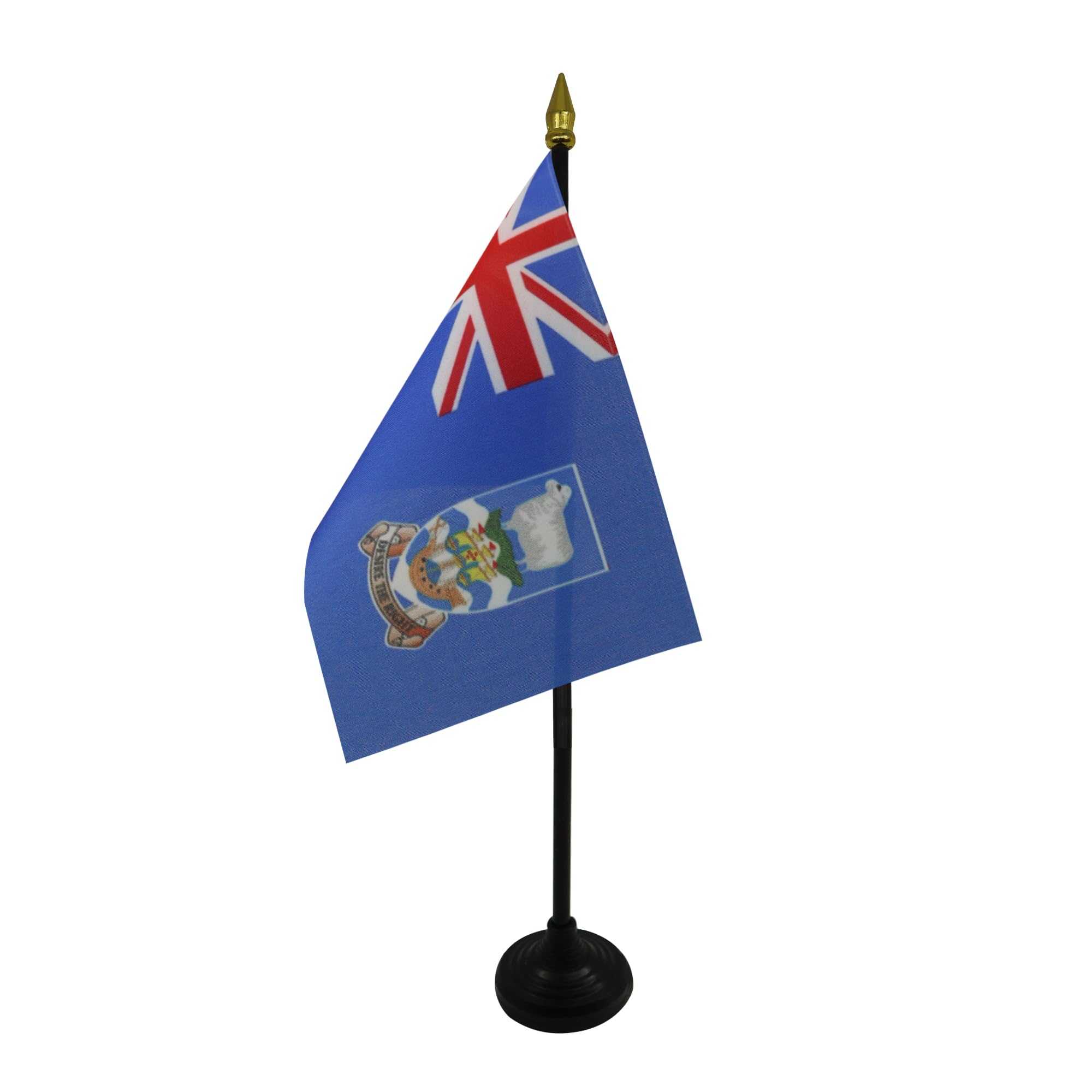 AZ FLAG - Falkland Islands Table Flag 4'' x 6'' - Malvinas Mini Desk Flag 100% Polyester 15 x 10 cm - Office Mini Banner with 10'' Pole - Golden Spear