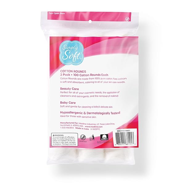 MEDLINE SIMPLY SOFT COTTON ROUNDS (300 COUNT), 100% COTTON ABSORBENT AND TEXTURED COTTON PADS, LINT-FREE