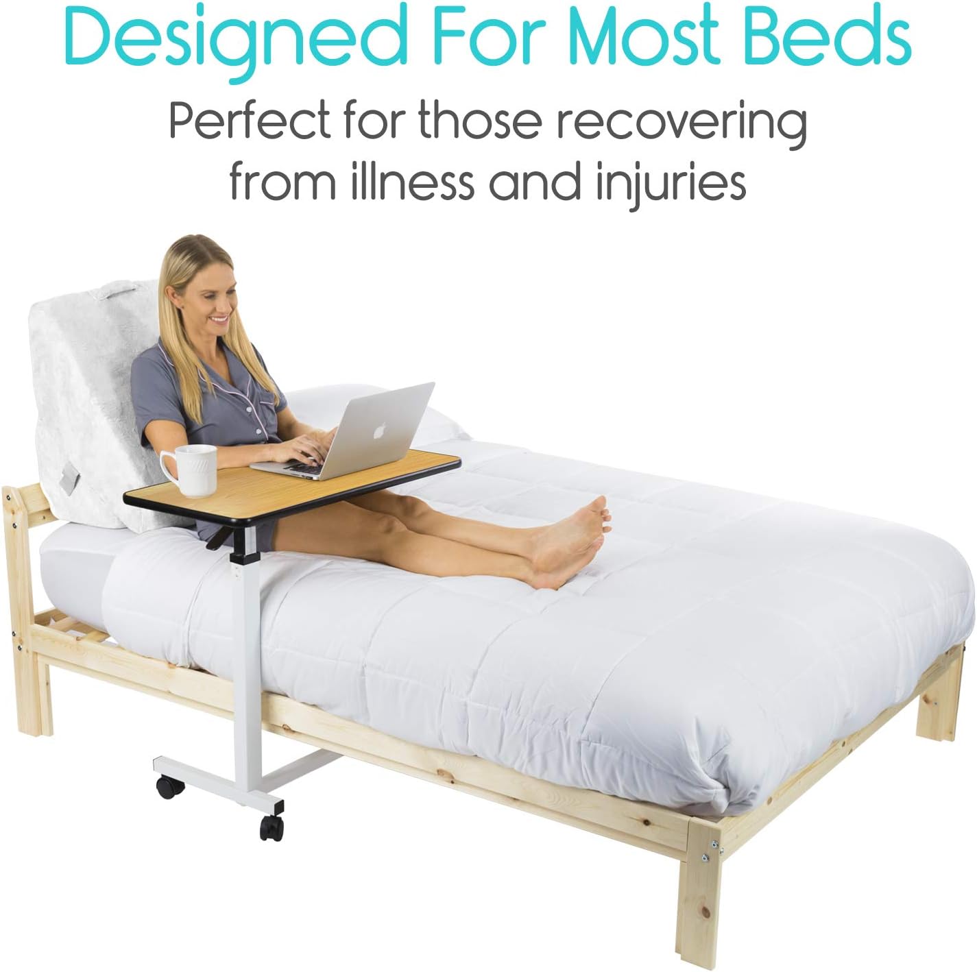 Vive Overbed Table (XL) - Hospital Bed Table - Swivel Wheel Rolling Tray - Adjustable Over Bedside Home Desk - Laptop, Reading, Eating Breakfast Cart Stand - Bedridden, Elderly, Senior Patient Aid: Kitchen & Dining