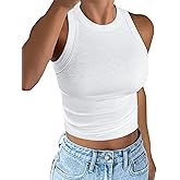 EADINVE Womens Racerback Ribbed Tank Tops Crewneck Sleeveless Shirts High Neck Thick Strap Slim Fit Tunic/Crop Tops 2026