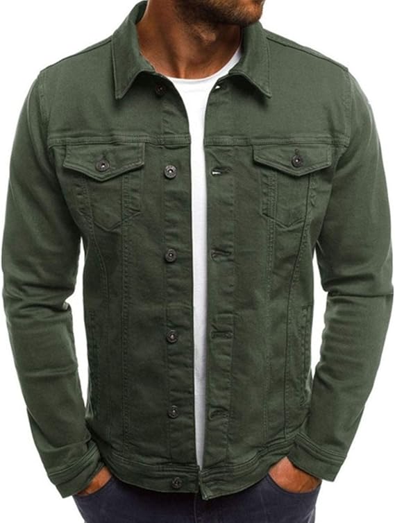 Men's Oversize Utility Pocket Overshirt Slim Denim Button Work Shirt