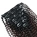 Sassina Remi Brazilian Human Hair Extensions Kinky Curly Clip In Double Wefts Thick Hair For Full Head Black Women 1B Off Black Fading into Light Chocolate Brown 120 Grams KC 1BT4# 14 Inch