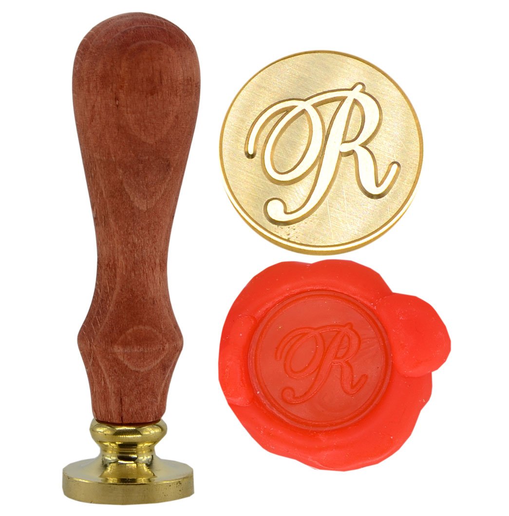 SYAYA Retro Brass Head Wooden Handle 26 Letters A-Z Alphabet Letter Initial Wax Classic Sealing Wax Seal Stamp GZ4 (R)