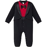 IDOPIP Baby Boy Tuxedo Onesie Gentleman Bowtie Jumpsuit Footies Romper Newborn One Piece Formal Suit Baptism Birthday Outfit