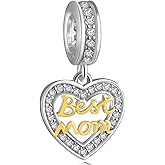 Mothers Day Theme Charm-925 Sterling Silver Mother/Daughter, Mother/Son, Father/Daughter Heart Split Pendant, 2 Tone Heart, Family Tree Beads, fits European Charms Bracelet, Gifts for Mum/Mummy/Grandma