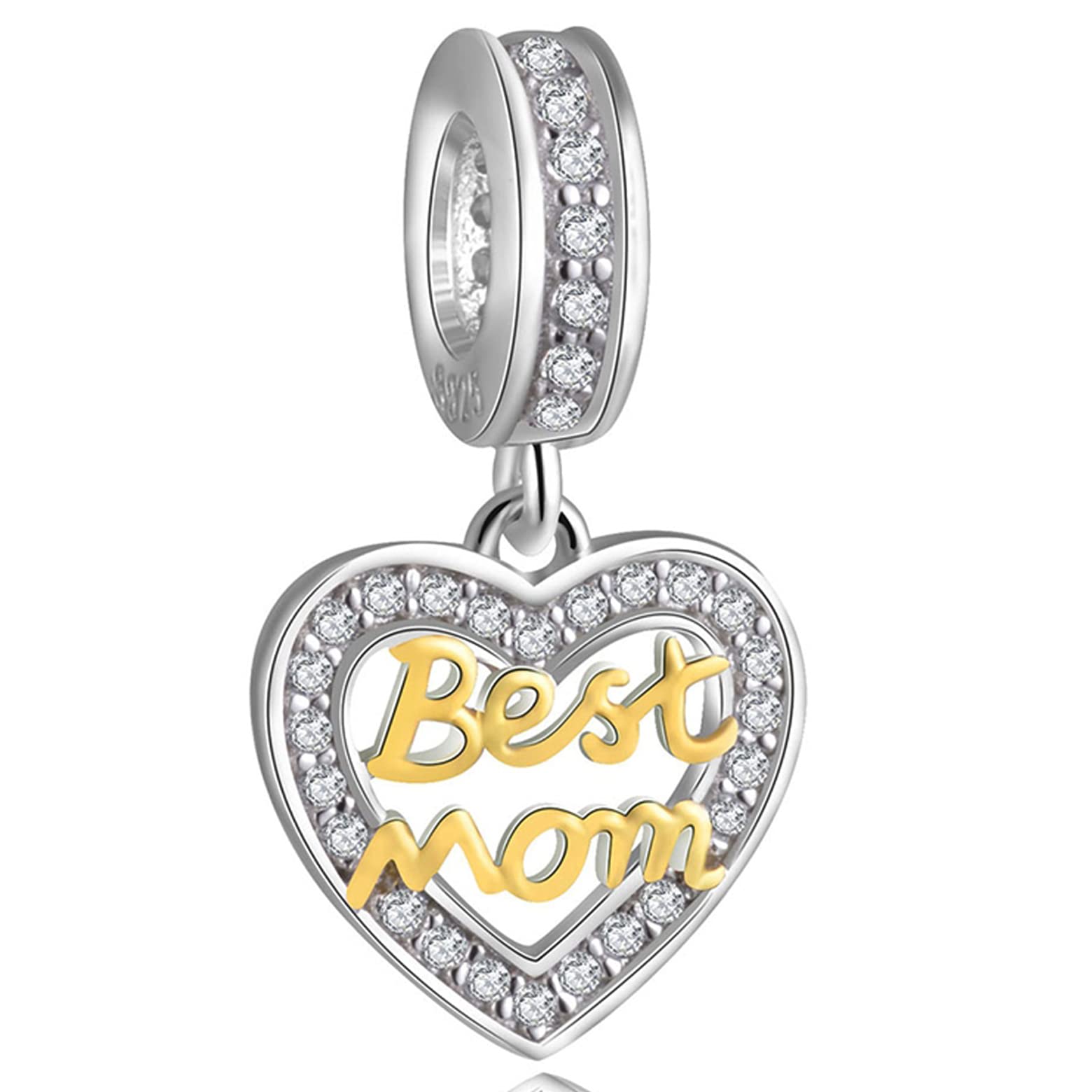 Best Mum Heart Pendant Charms- Fit Pandora First Mothers Day Bracelet/Necklace, 925 Sterling Silver Mummy Dangle Beads with CZ, Gift for Mother in Law/Grandma/Godmother/Mummy