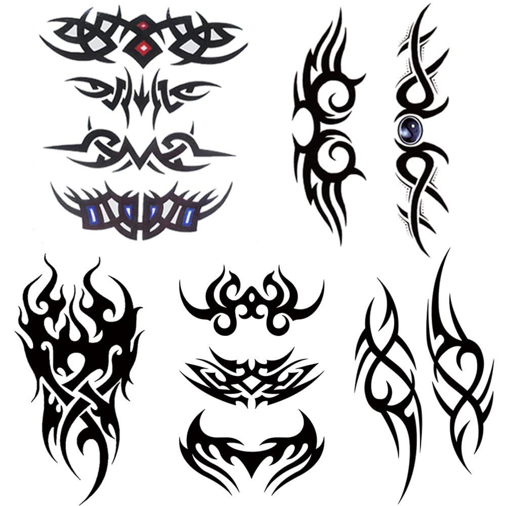 Yesallwas 5 Sheets Mix Tribal fake Tattoos Large Temporary Tattoo Blue Black Tribal Pattern Tattoo Body Sticker for Men Women