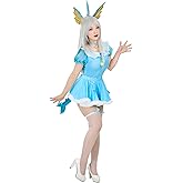 Mobbunny Women's Anime Cosplay Romper Onesie Blue Bodysuit Skirt Set with Headband Choker Halloween Cosplay Costume