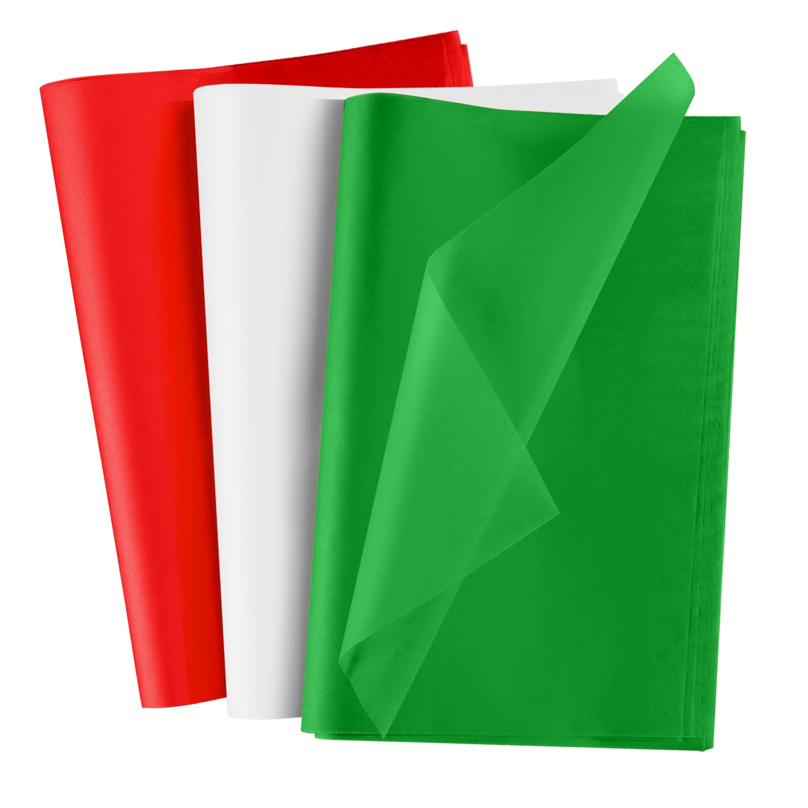 NEBURORA 100 Sheets Christmas Tissue Paper - Red, Green, White - Gift Wrapping Tissue for Holiday Gifts, Crafts, Bags & Party Decorations