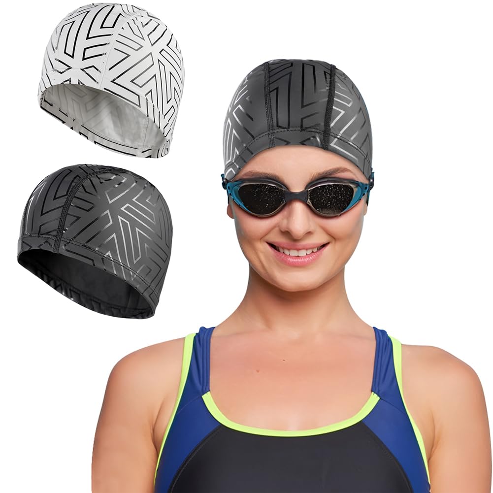 Adult Waterproof Swimming Cap Swim Pool Cap Beach Surfing Bathing Cap Comfortable Adult Swimming Caps Non-Slip Lining Swim Hat Elastic Ears Protection Shower Cap Soft Beanie Cap For Long Short Hair
