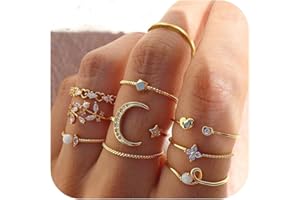HARRY AND HENRY Gold Stackable Rings for Women Gifts Trendy Stuff Simple Star Moon Heart Knuckle Ring Set Boho Cute Stuff Gold Ring Pack Jewelry Birthday Mothers Day Gifts