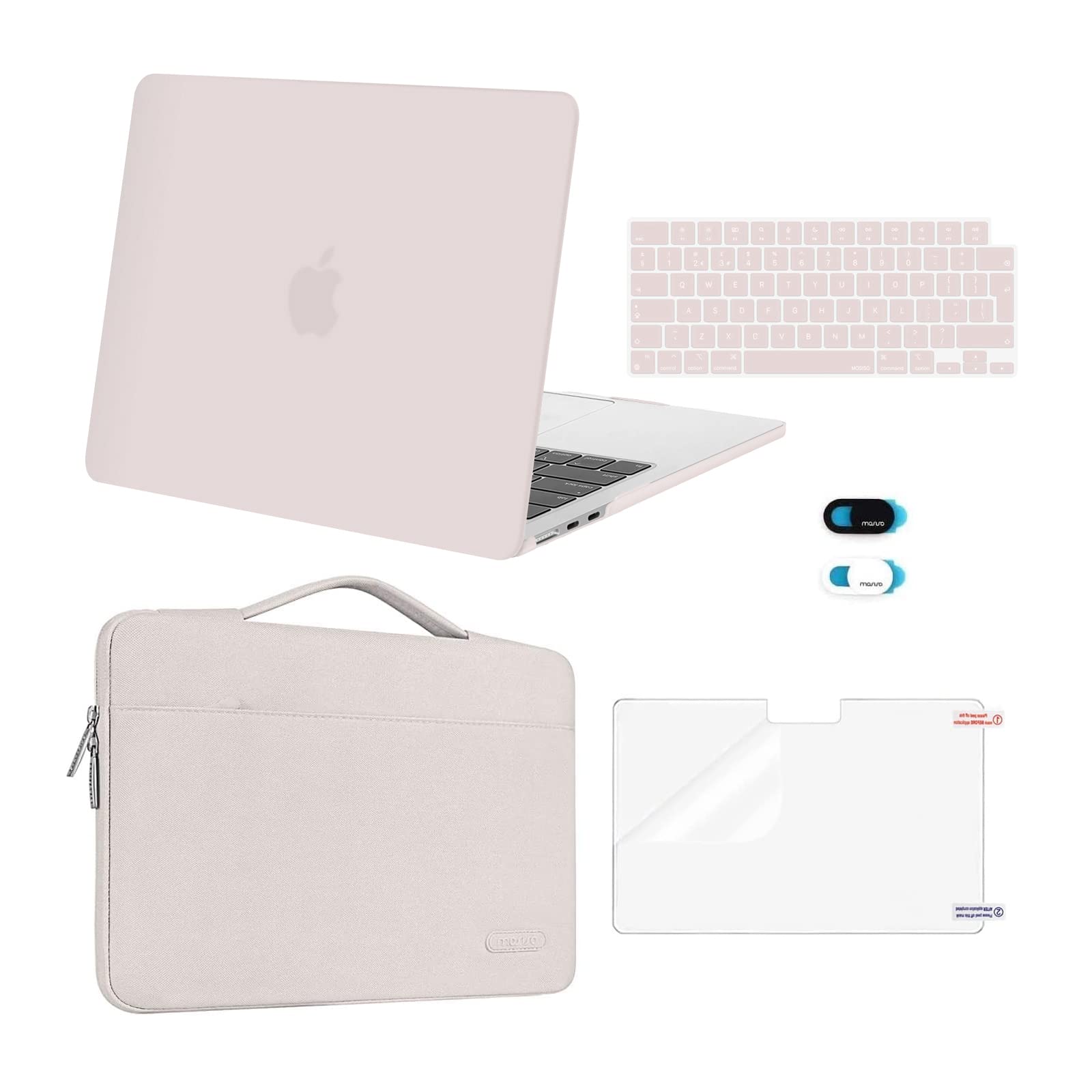 MOSISO Compatible with MacBook Air 13 inch Case M5 M4 M3 M2 2026-2022 A3449 A3240 A3113 A2681, Hard Shell&Sleeve Bag&Keyboard Skin&Webcam Cover&ScreenFilm for MacBook Air 13.6 Case, Stone Gray