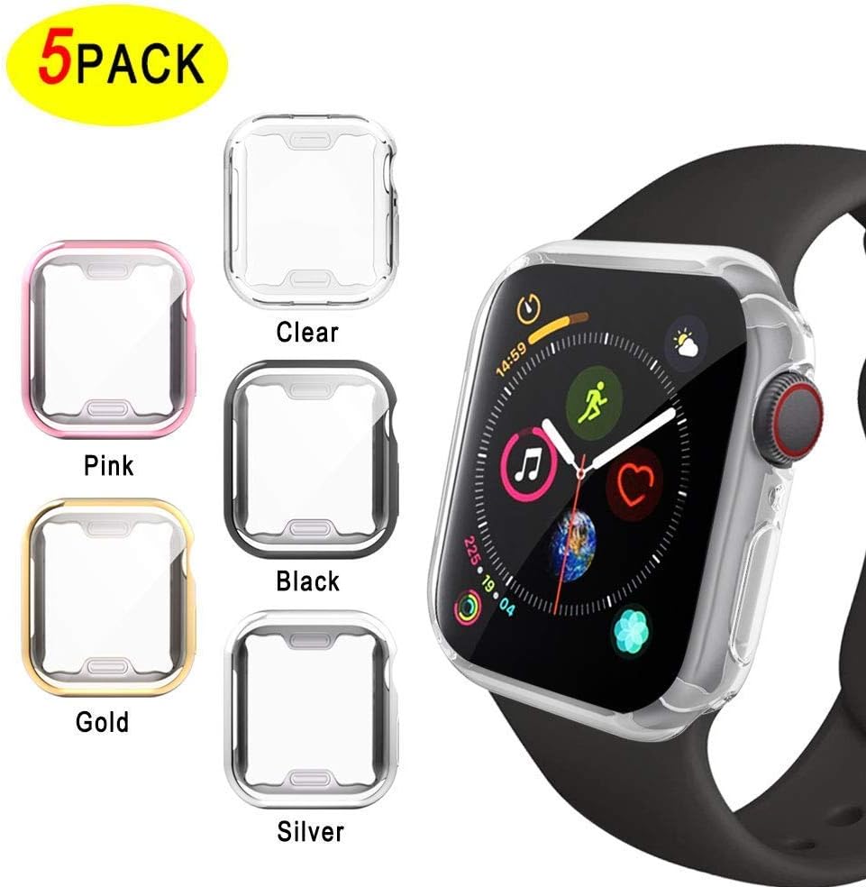 Cerike Case Compatible with Apple Watch Series 5/Series 4 Screen Protector 40mm, Soft Slim Full-Around TPU Protective iWatch 4/5 Cover for Apple Watch Smartwatch (40MM, 5-Pack)