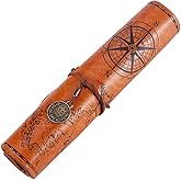GORGECRAFT PU Leather Pencil Bag Strap Vintage Treasure Map Compass Cover Rollup Storage Organizer Retro Pen Bag Wrap Roll Case Holder Portable Stationery Pouch with Alloy Charming Rectangle(Peru)
