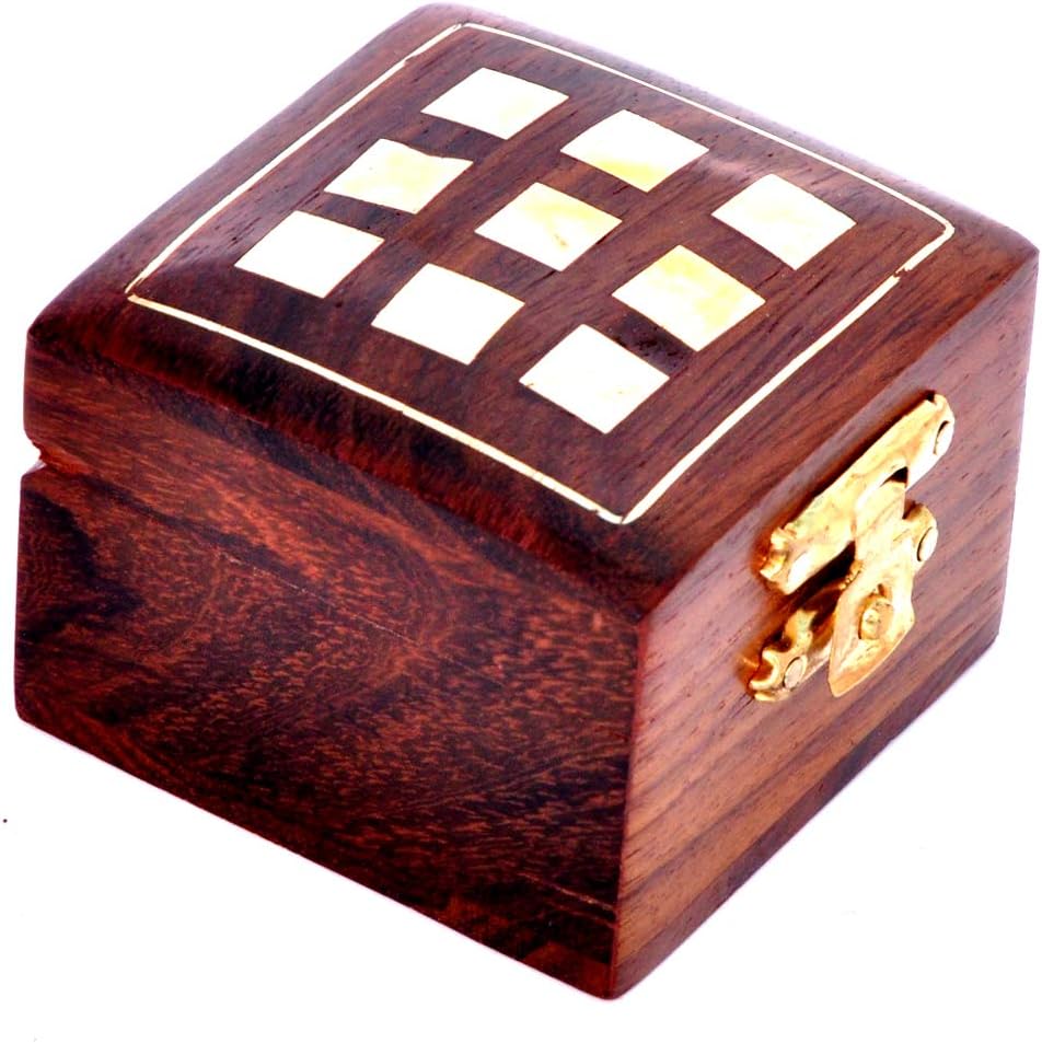 Hashcart Handmade Wooden Ring Box | Jewelry Organiser- Decorative Trinket Box with Brass Inlay Work (2x2 inch)