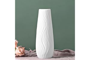 VALEMOON White Ceramic Vase, 8.4" H, Artistic Flower Vase Classic Style for Fireplace Bedroom Kitchen Living Room Centerpieces Office Desk, Fit for Holding Dried Flowers, Fresh Flowers, Artificial Flowers